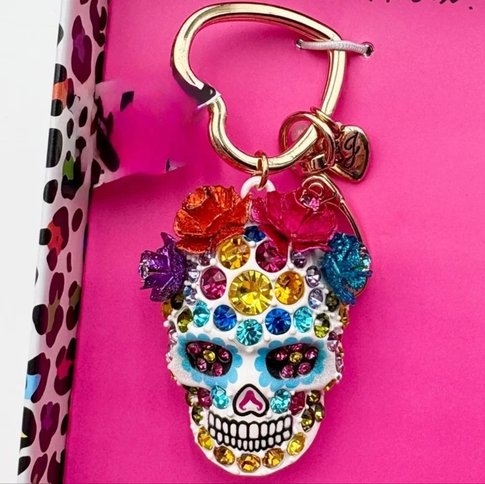 Betsey Johnson Sugar Skull Calavera Bag Charm / Key Holder New In Box